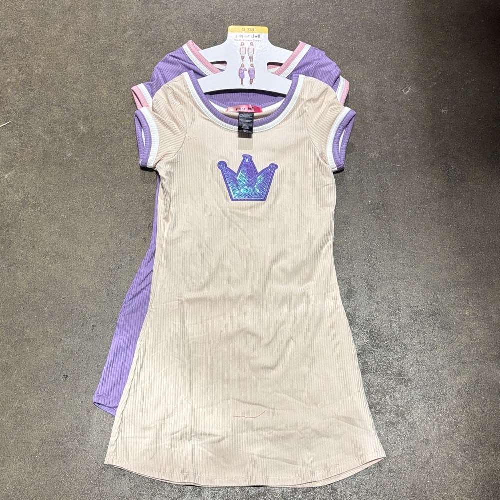Paper Doll Cream and Purple Kids Casual Dresses